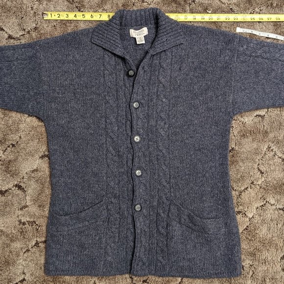 Plaited Cable Blue Sweater with pockets, Heather Tweed size M, wool - Picture 1 of 8